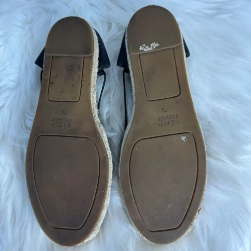 Eileen Fisher Lee‎ Black Leather Espadrille Flats Sz 7.5